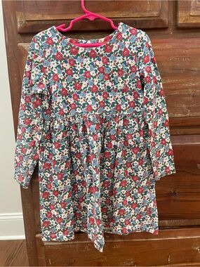 Mini Boden Red, Blue & White Floral Long-Sleeve Cotton Dress